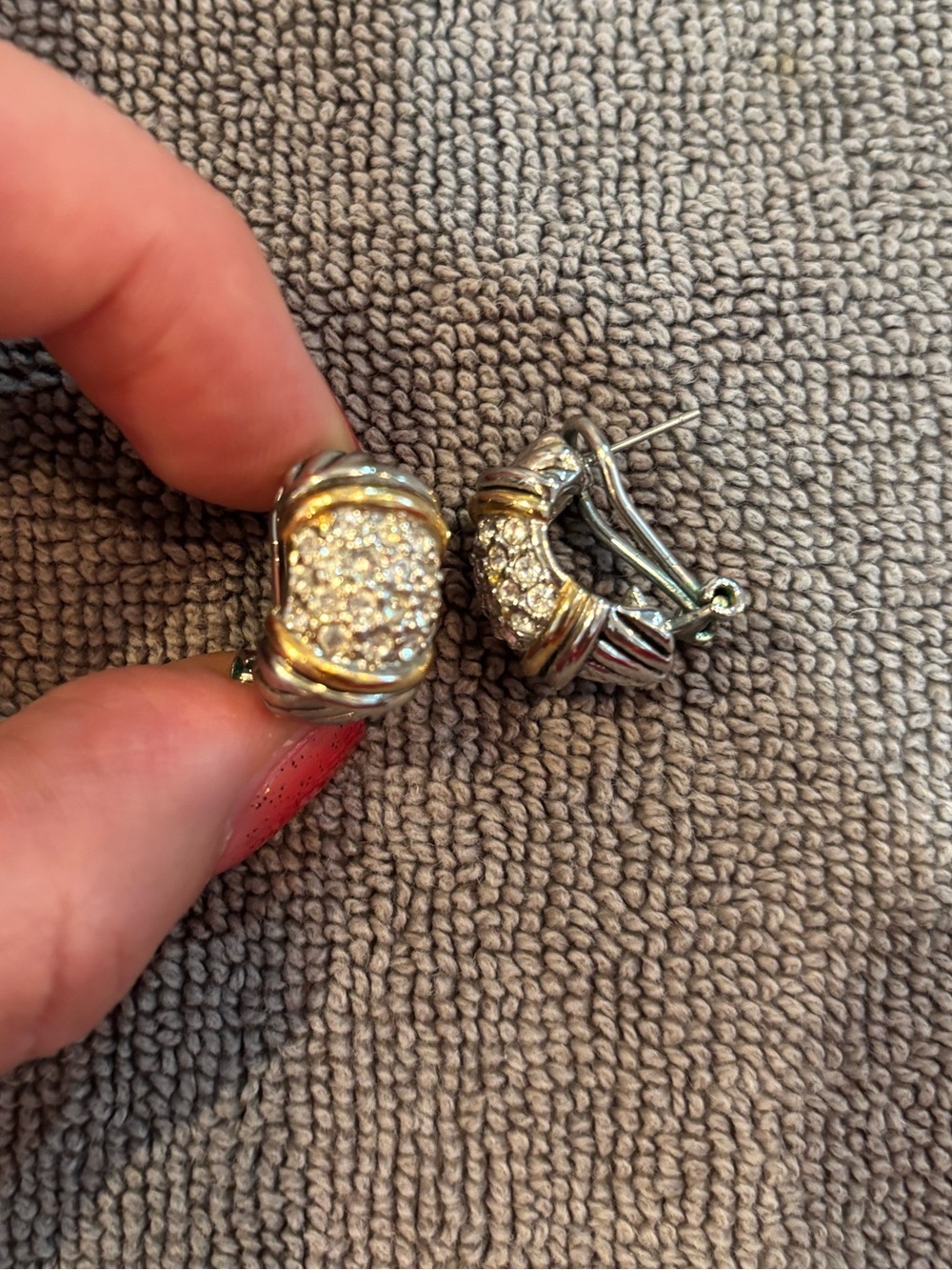 Pave Crystal Two-Tone Hoop Earrings - Gold and Silver Tones